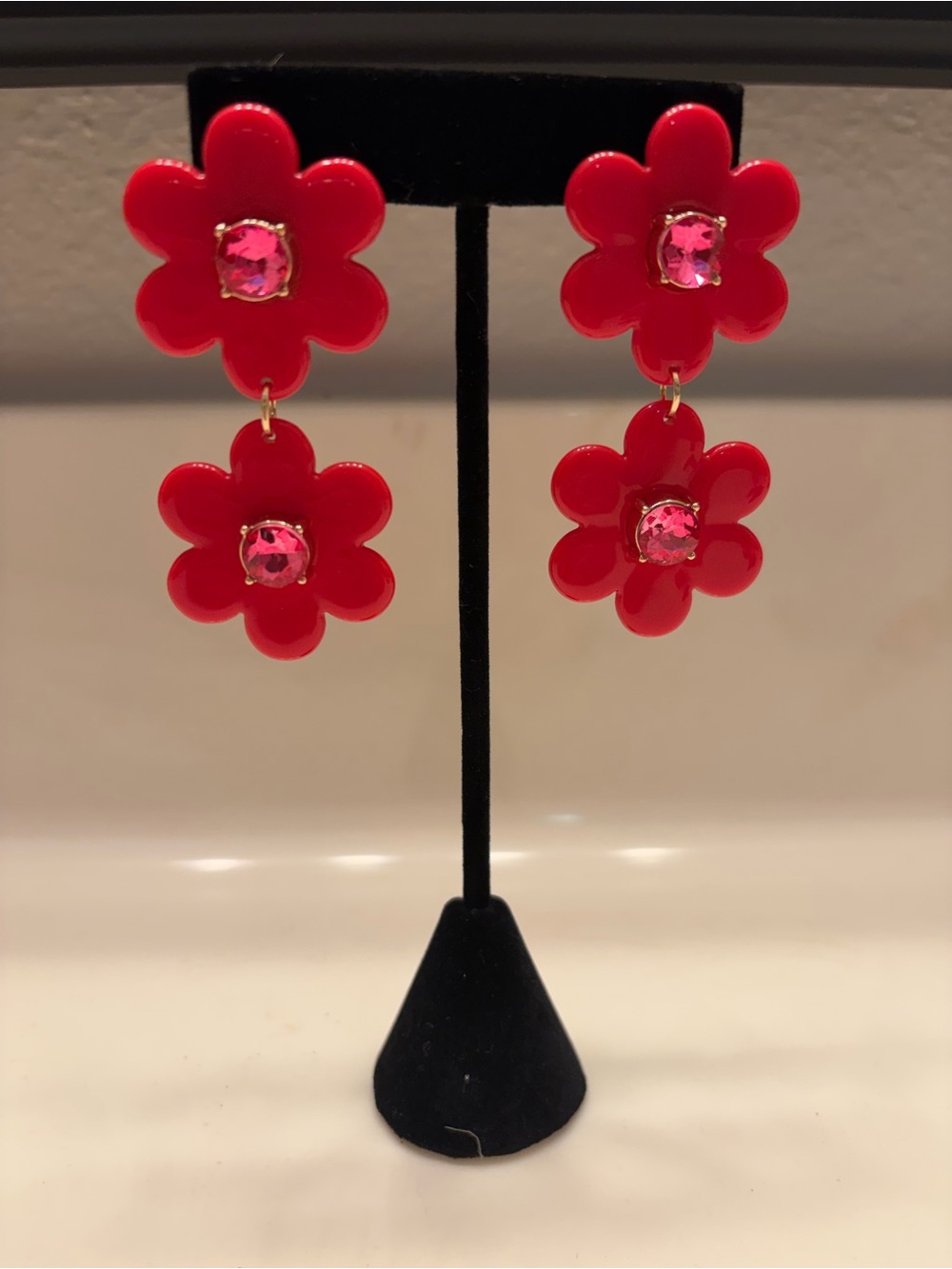 Kate Spade pink drop flower earrings with color stone
